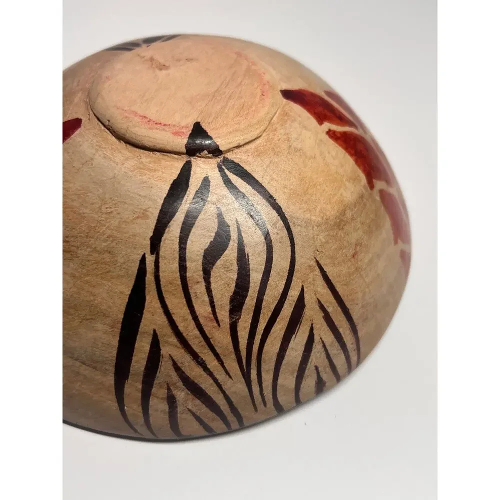 VTG Hand Carved Wooden Bowl‎ Charging Bull Folk Art Rustic Western Ranch Decor